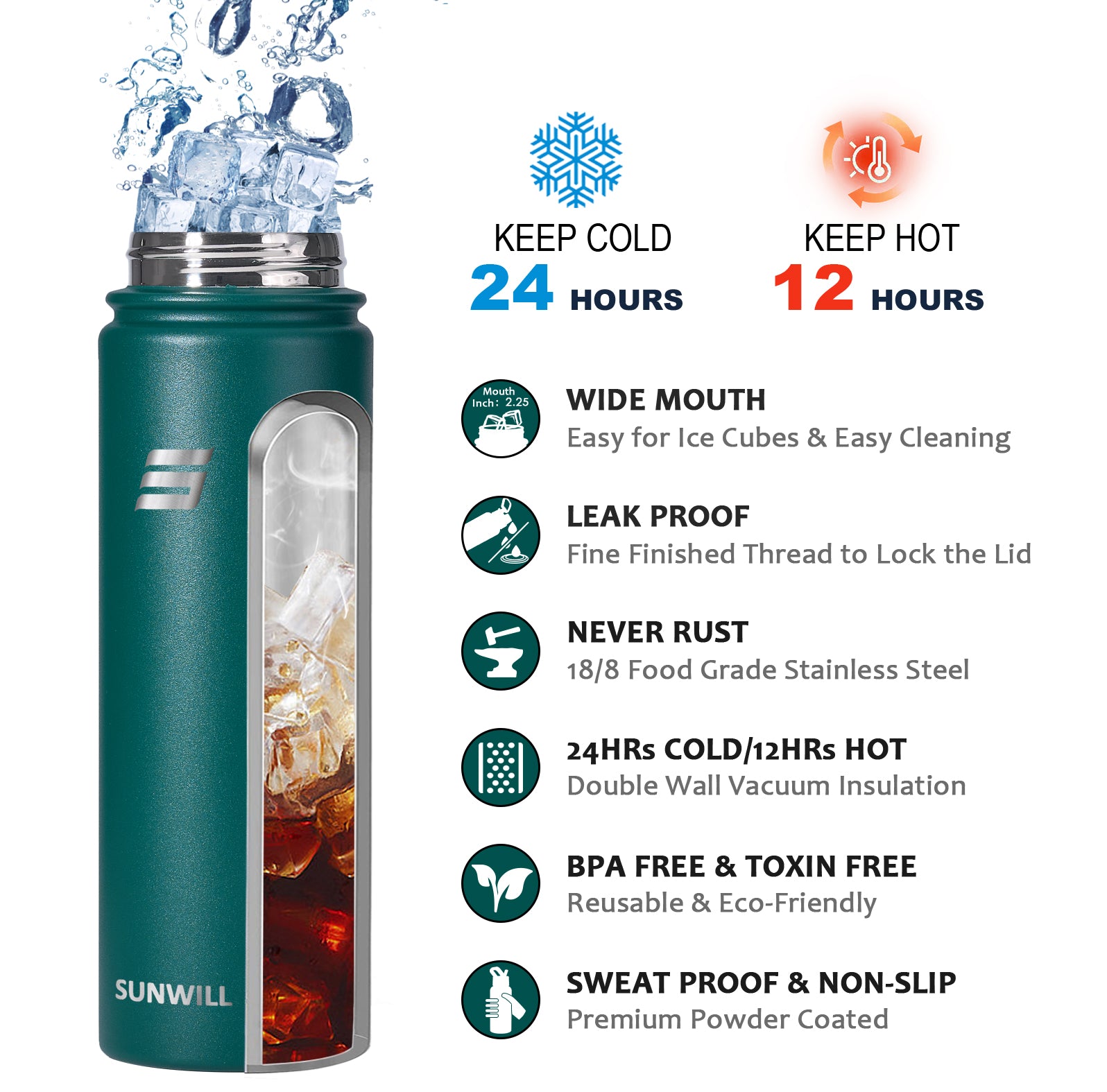 Insulated 32oz Water Bottle with Handle Clip | Forest