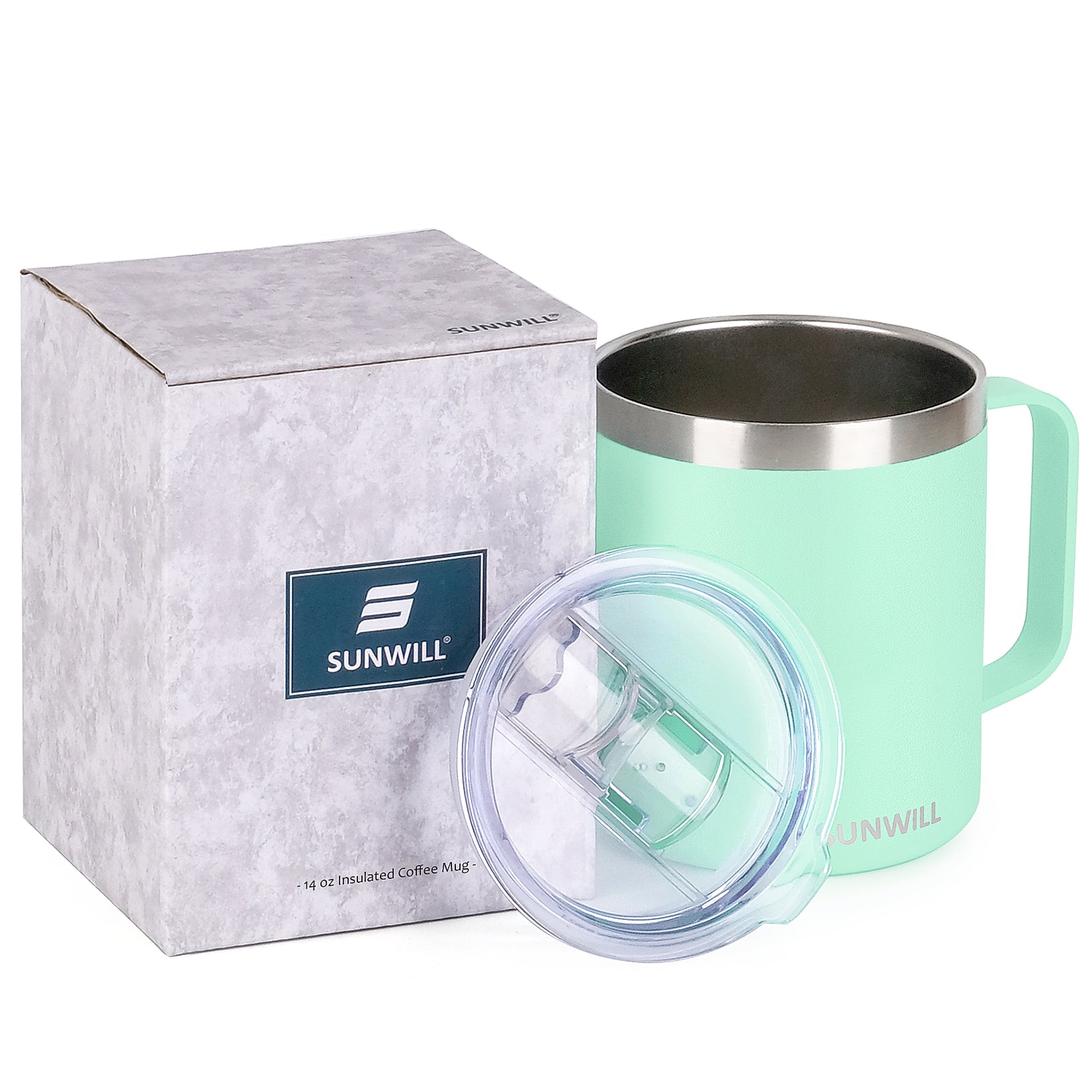 14oz Coffee Mug With Sliding Lid - Powder Coated Mint – SunwillBiz