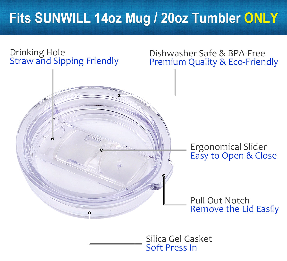 Tumbler Replacement Lids, Spill Proof And Splash Resistant Lid For