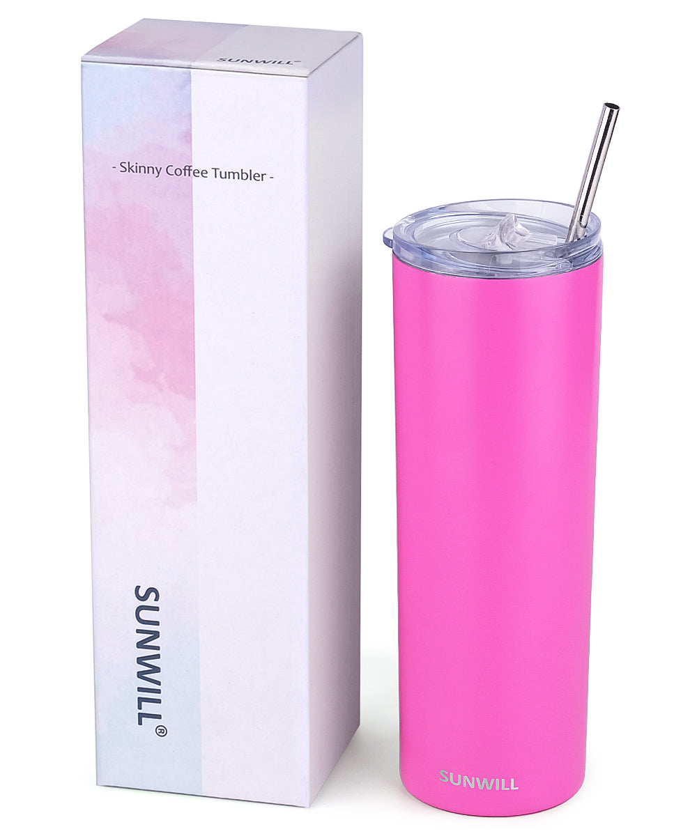 Double Wall Vacuum Insulated Stainless Steel Slim Tumbler with Straw 20 fl.  oz, Pink Floral