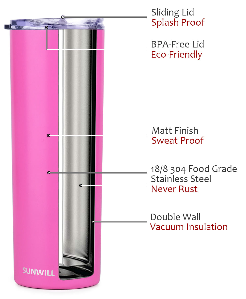 Skinny Tumbler, Stainless Steel Double Wall Water Bottle, Vacuum