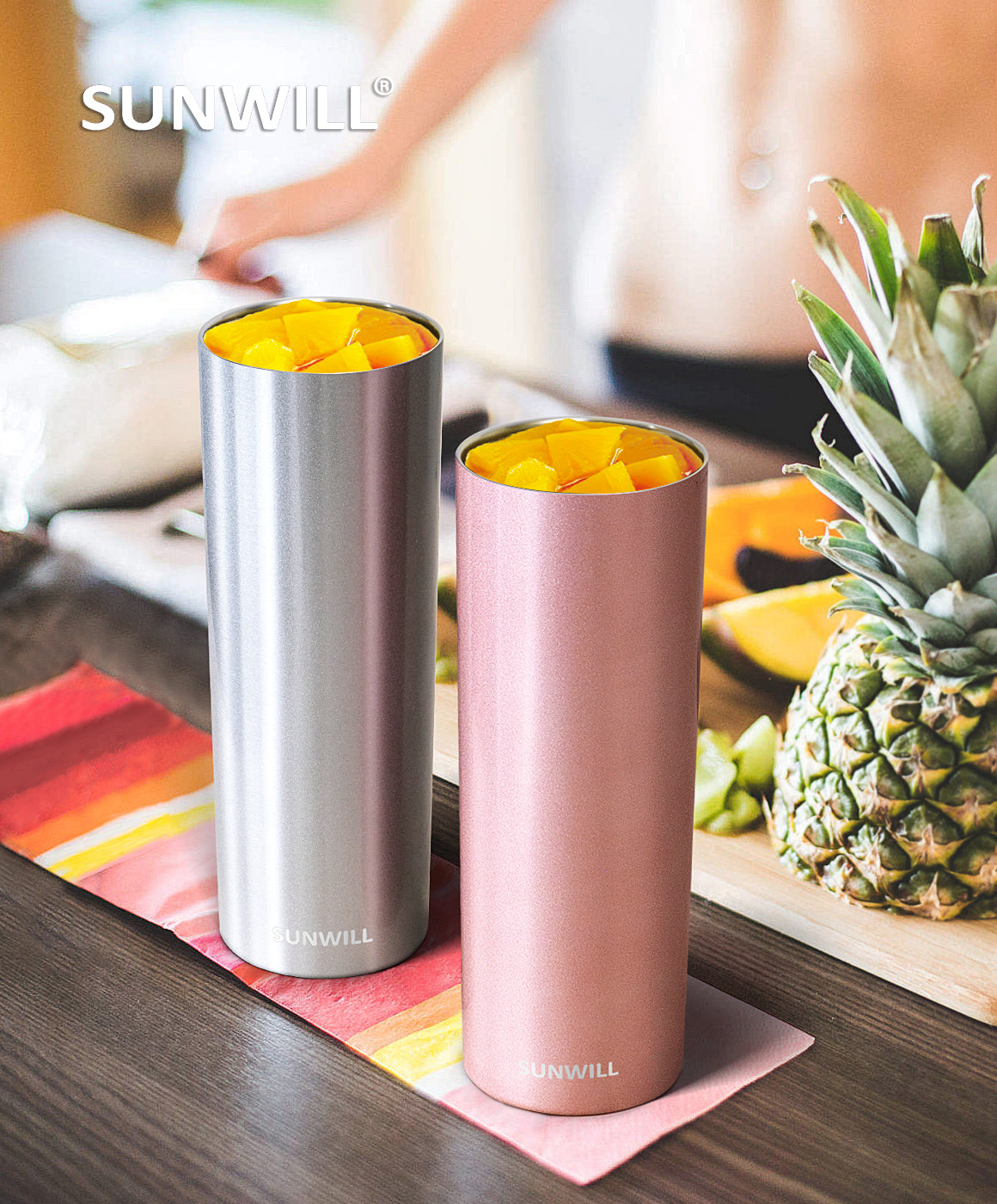 SUNWILL Straw Tumbler Skinny Travel Tumbler with Lid, Vacuum  Insulated Double Wall Stainless Steel 20oz for Coffee, Tea, Beverages, Rose  Gold: Tumblers & Water Glasses
